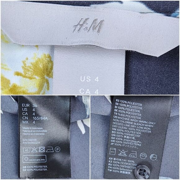 ☔️🩵H&M Gray Floral Buttoned Front Long Sleeve Top Size 4 - Picture 10 of 10